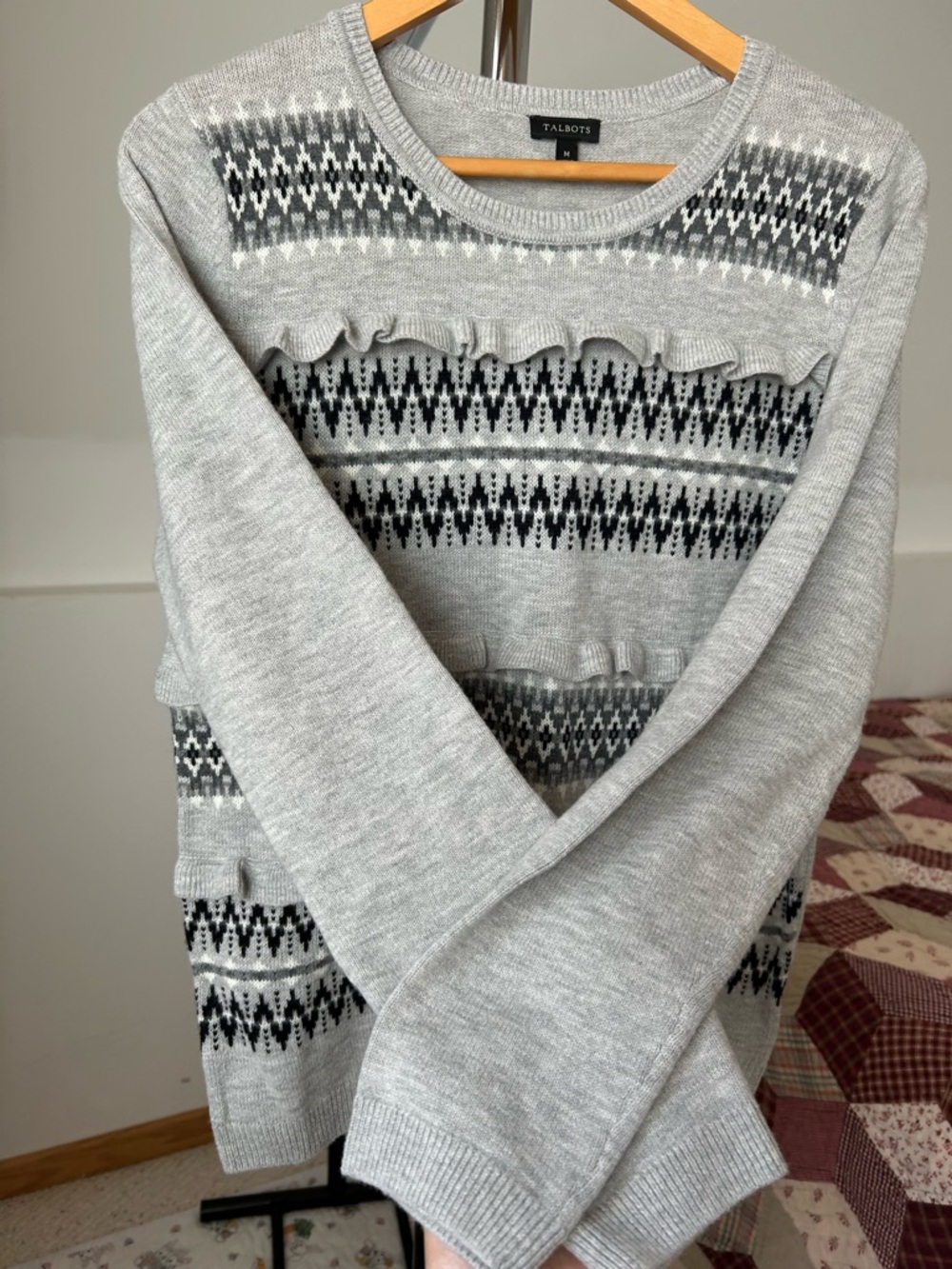 Talbots Knit Ruffle Sweater Wool Gray Medium - Picture 3 of 8